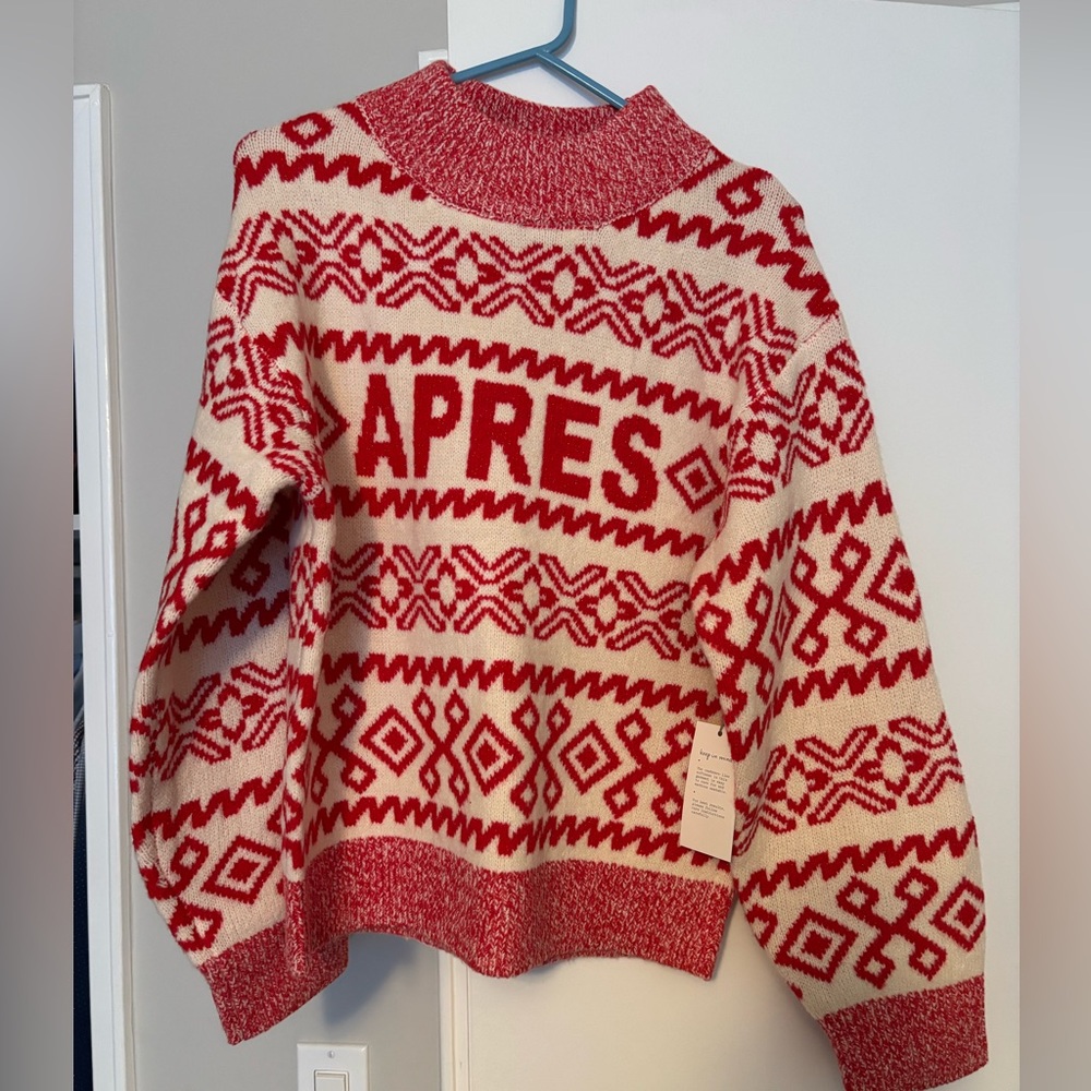 A new day sweater red ivory après Fair Isle  mock neck xs new
